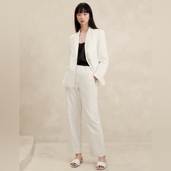 NWT! Banana Republic Ivory Seahaven Straight Italian Cotton Linen Pant 6 Long 🤎 - Picture 3 of 5